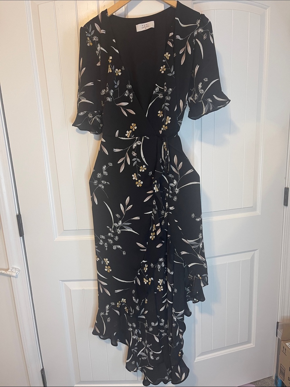 Black Floral High-Low Wrap Dress